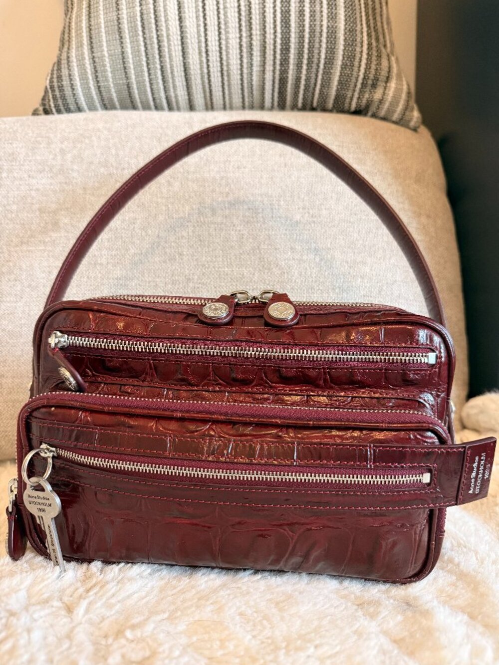 Acne Studio Camero Party Bag - Burgundy Croc Embossed